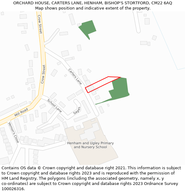 ORCHARD HOUSE, CARTERS LANE, HENHAM, BISHOP'S STORTFORD, CM22 6AQ: Location map and indicative extent of plot