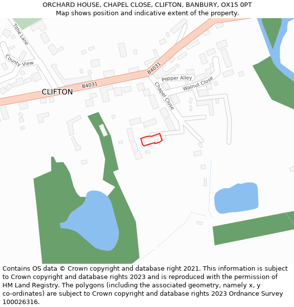 ORCHARD HOUSE, CHAPEL CLOSE, CLIFTON, BANBURY, OX15 0PT: Location map and indicative extent of plot