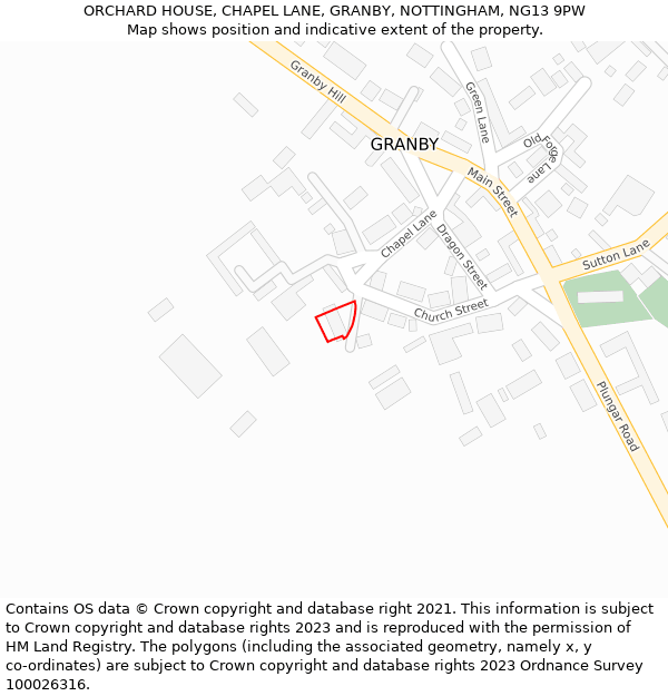 ORCHARD HOUSE, CHAPEL LANE, GRANBY, NOTTINGHAM, NG13 9PW: Location map and indicative extent of plot