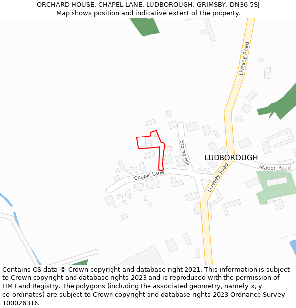 ORCHARD HOUSE, CHAPEL LANE, LUDBOROUGH, GRIMSBY, DN36 5SJ: Location map and indicative extent of plot