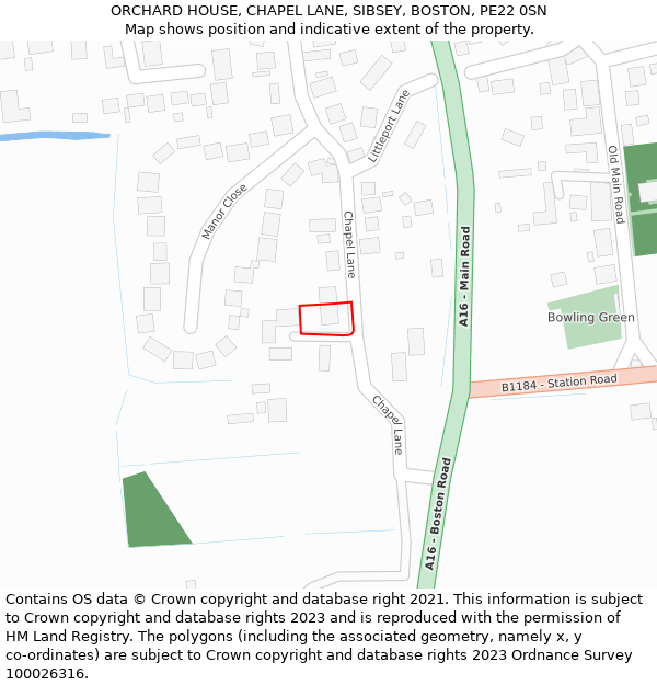 ORCHARD HOUSE, CHAPEL LANE, SIBSEY, BOSTON, PE22 0SN: Location map and indicative extent of plot