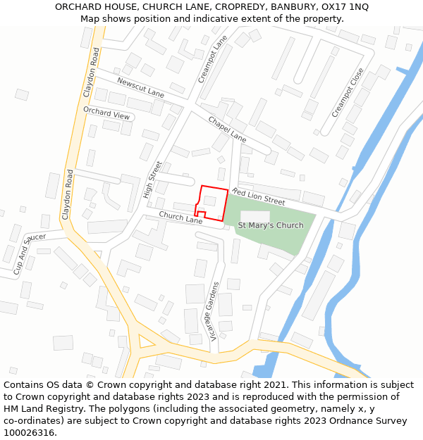 ORCHARD HOUSE, CHURCH LANE, CROPREDY, BANBURY, OX17 1NQ: Location map and indicative extent of plot