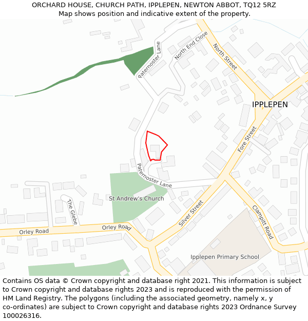 ORCHARD HOUSE, CHURCH PATH, IPPLEPEN, NEWTON ABBOT, TQ12 5RZ: Location map and indicative extent of plot