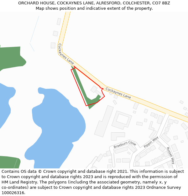 ORCHARD HOUSE, COCKAYNES LANE, ALRESFORD, COLCHESTER, CO7 8BZ: Location map and indicative extent of plot