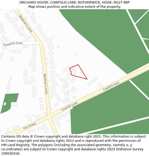 ORCHARD HOUSE, COWFOLD LANE, ROTHERWICK, HOOK, RG27 9BP: Location map and indicative extent of plot