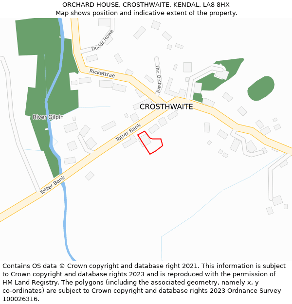 ORCHARD HOUSE, CROSTHWAITE, KENDAL, LA8 8HX: Location map and indicative extent of plot