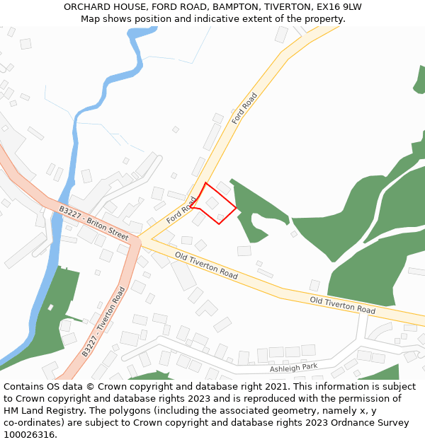 ORCHARD HOUSE, FORD ROAD, BAMPTON, TIVERTON, EX16 9LW: Location map and indicative extent of plot