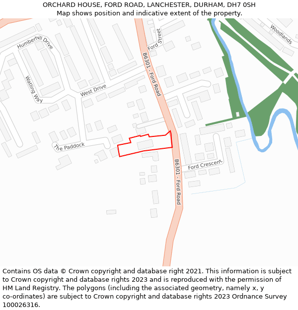 ORCHARD HOUSE, FORD ROAD, LANCHESTER, DURHAM, DH7 0SH: Location map and indicative extent of plot