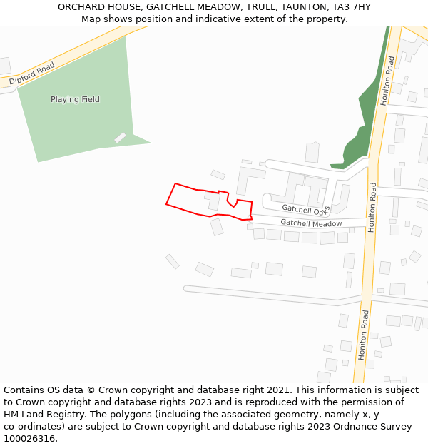 ORCHARD HOUSE, GATCHELL MEADOW, TRULL, TAUNTON, TA3 7HY: Location map and indicative extent of plot