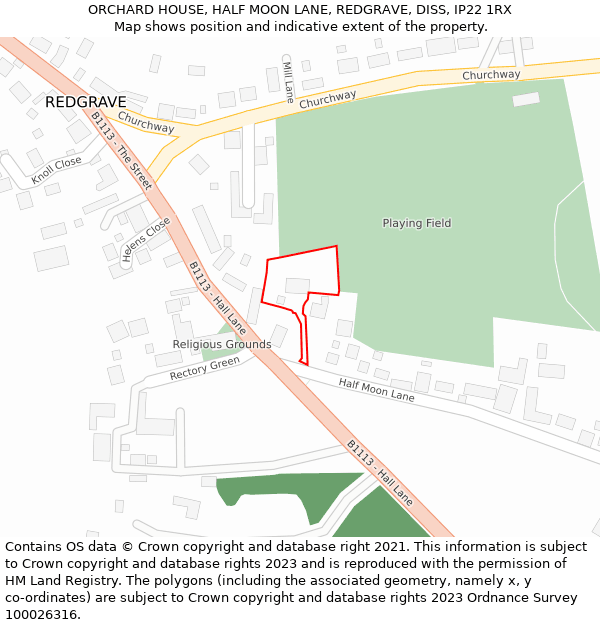 ORCHARD HOUSE, HALF MOON LANE, REDGRAVE, DISS, IP22 1RX: Location map and indicative extent of plot