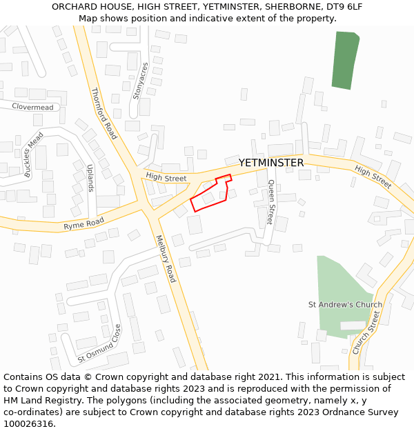 ORCHARD HOUSE, HIGH STREET, YETMINSTER, SHERBORNE, DT9 6LF: Location map and indicative extent of plot