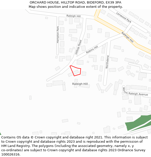 ORCHARD HOUSE, HILLTOP ROAD, BIDEFORD, EX39 3PA: Location map and indicative extent of plot