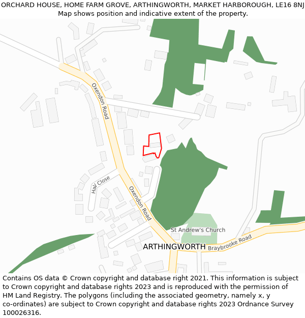 ORCHARD HOUSE, HOME FARM GROVE, ARTHINGWORTH, MARKET HARBOROUGH, LE16 8NJ: Location map and indicative extent of plot