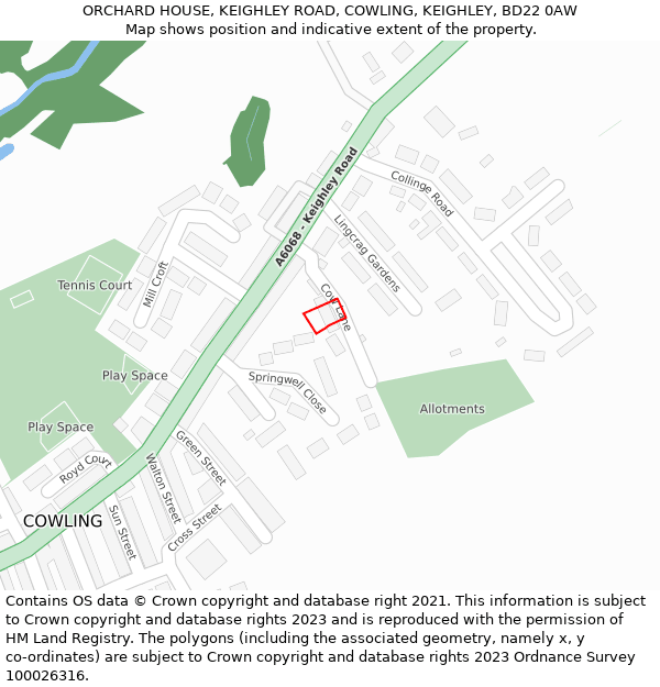 ORCHARD HOUSE, KEIGHLEY ROAD, COWLING, KEIGHLEY, BD22 0AW: Location map and indicative extent of plot