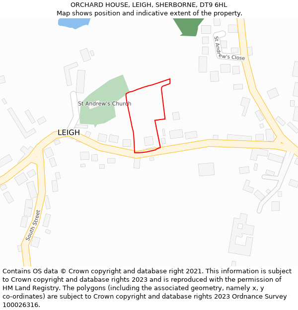 ORCHARD HOUSE, LEIGH, SHERBORNE, DT9 6HL: Location map and indicative extent of plot