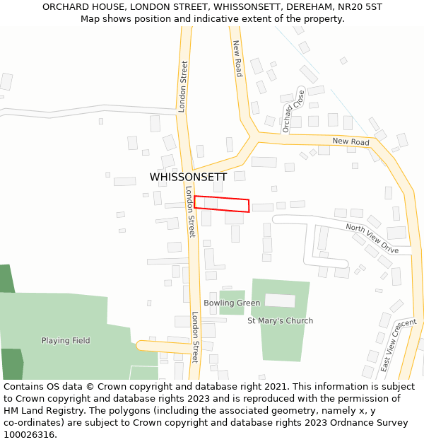 ORCHARD HOUSE, LONDON STREET, WHISSONSETT, DEREHAM, NR20 5ST: Location map and indicative extent of plot