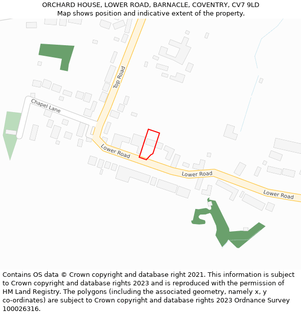 ORCHARD HOUSE, LOWER ROAD, BARNACLE, COVENTRY, CV7 9LD: Location map and indicative extent of plot