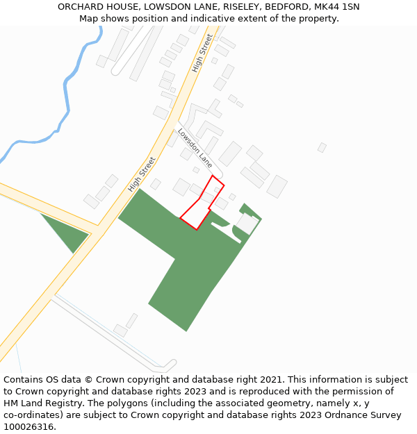 ORCHARD HOUSE, LOWSDON LANE, RISELEY, BEDFORD, MK44 1SN: Location map and indicative extent of plot