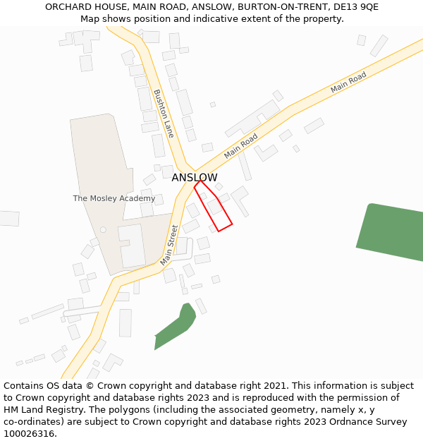 ORCHARD HOUSE, MAIN ROAD, ANSLOW, BURTON-ON-TRENT, DE13 9QE: Location map and indicative extent of plot