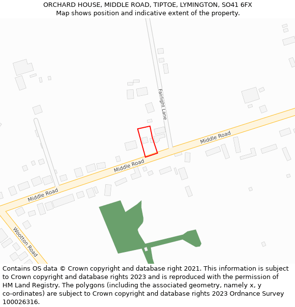 ORCHARD HOUSE, MIDDLE ROAD, TIPTOE, LYMINGTON, SO41 6FX: Location map and indicative extent of plot