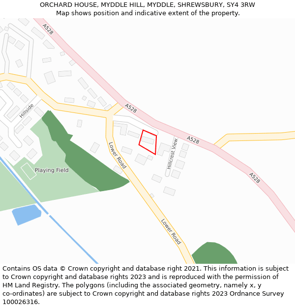 ORCHARD HOUSE, MYDDLE HILL, MYDDLE, SHREWSBURY, SY4 3RW: Location map and indicative extent of plot