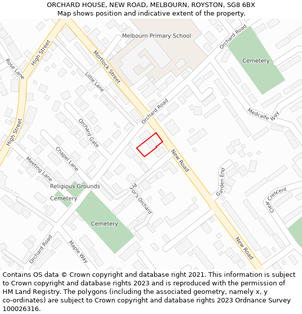 ORCHARD HOUSE, NEW ROAD, MELBOURN, ROYSTON, SG8 6BX: Location map and indicative extent of plot