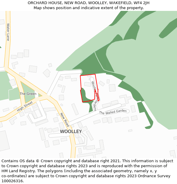 ORCHARD HOUSE, NEW ROAD, WOOLLEY, WAKEFIELD, WF4 2JH: Location map and indicative extent of plot