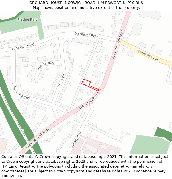 ORCHARD HOUSE, NORWICH ROAD, HALESWORTH, IP19 8HS: Location map and indicative extent of plot