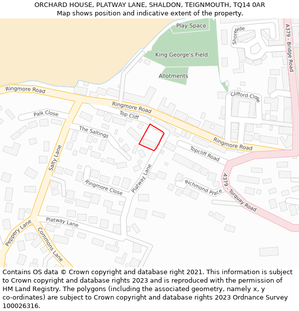 ORCHARD HOUSE, PLATWAY LANE, SHALDON, TEIGNMOUTH, TQ14 0AR: Location map and indicative extent of plot