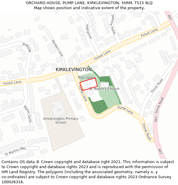 ORCHARD HOUSE, PUMP LANE, KIRKLEVINGTON, YARM, TS15 9LQ: Location map and indicative extent of plot