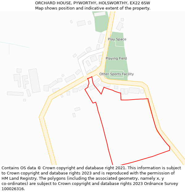 ORCHARD HOUSE, PYWORTHY, HOLSWORTHY, EX22 6SW: Location map and indicative extent of plot