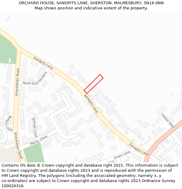 ORCHARD HOUSE, SANDPITS LANE, SHERSTON, MALMESBURY, SN16 0NN: Location map and indicative extent of plot