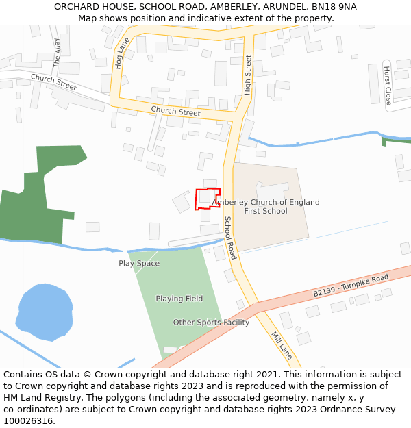 ORCHARD HOUSE, SCHOOL ROAD, AMBERLEY, ARUNDEL, BN18 9NA: Location map and indicative extent of plot