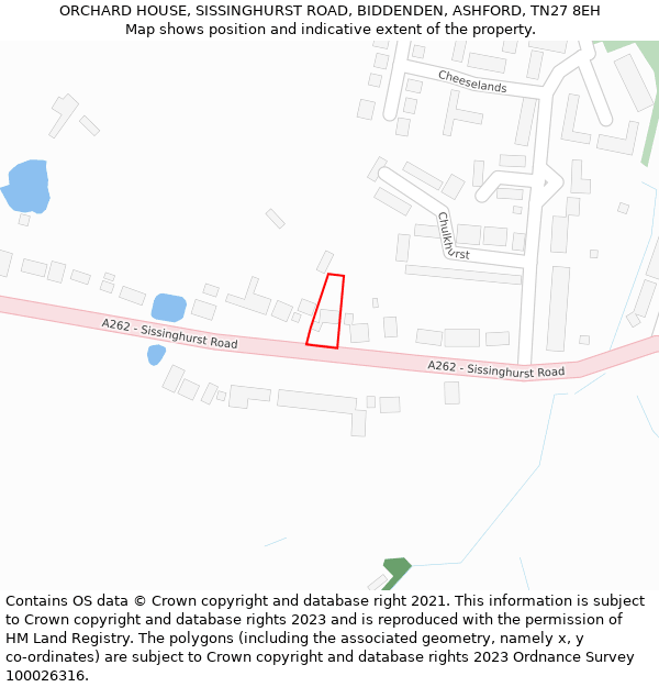 ORCHARD HOUSE, SISSINGHURST ROAD, BIDDENDEN, ASHFORD, TN27 8EH: Location map and indicative extent of plot