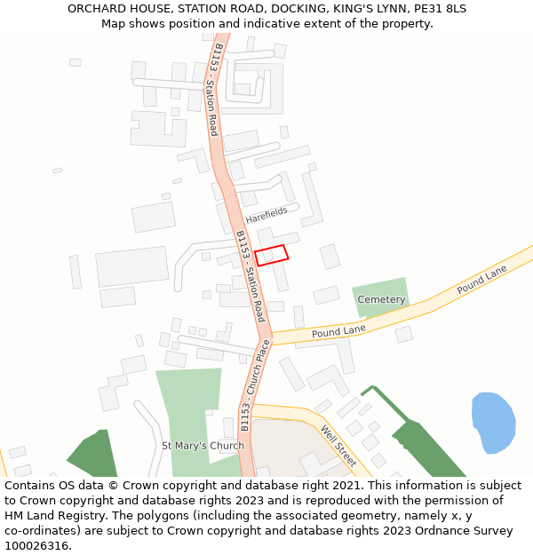 ORCHARD HOUSE, STATION ROAD, DOCKING, KING'S LYNN, PE31 8LS: Location map and indicative extent of plot