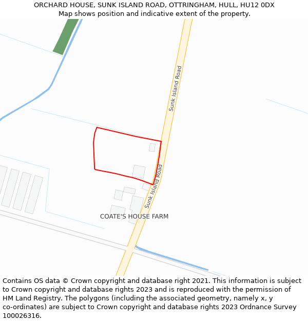 ORCHARD HOUSE, SUNK ISLAND ROAD, OTTRINGHAM, HULL, HU12 0DX: Location map and indicative extent of plot