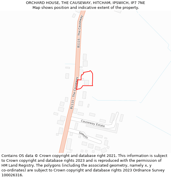 ORCHARD HOUSE, THE CAUSEWAY, HITCHAM, IPSWICH, IP7 7NE: Location map and indicative extent of plot