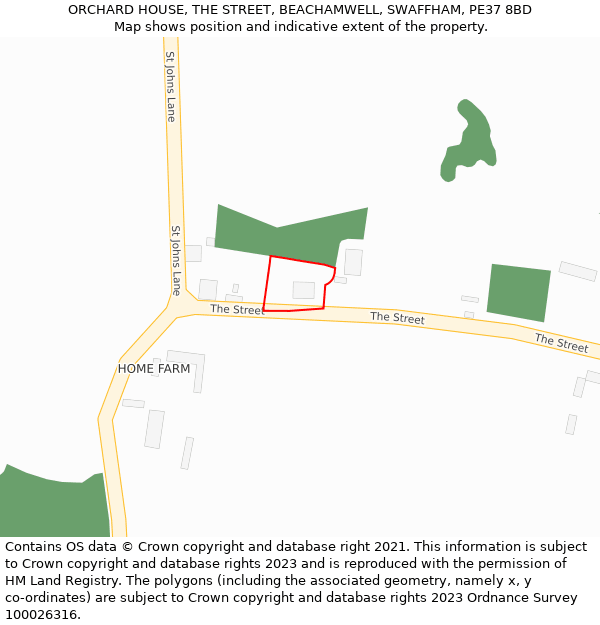 ORCHARD HOUSE, THE STREET, BEACHAMWELL, SWAFFHAM, PE37 8BD: Location map and indicative extent of plot