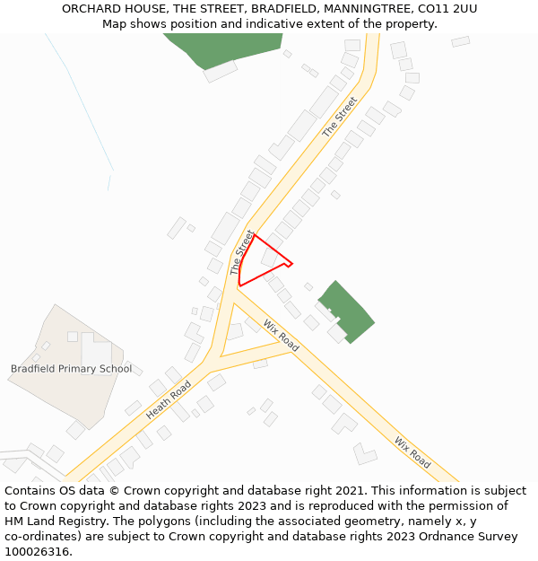 ORCHARD HOUSE, THE STREET, BRADFIELD, MANNINGTREE, CO11 2UU: Location map and indicative extent of plot