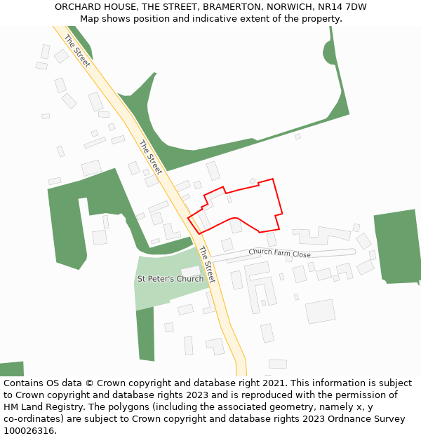 ORCHARD HOUSE, THE STREET, BRAMERTON, NORWICH, NR14 7DW: Location map and indicative extent of plot