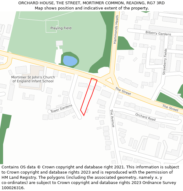 ORCHARD HOUSE, THE STREET, MORTIMER COMMON, READING, RG7 3RD: Location map and indicative extent of plot