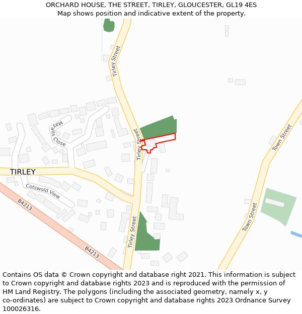ORCHARD HOUSE, THE STREET, TIRLEY, GLOUCESTER, GL19 4ES: Location map and indicative extent of plot