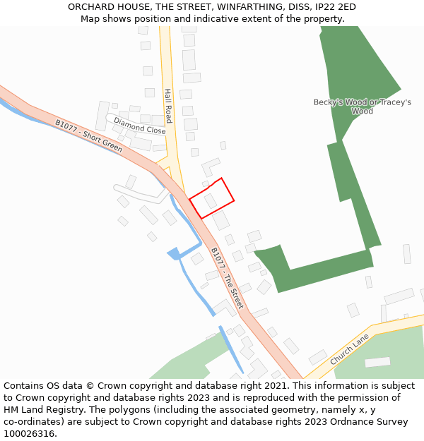 ORCHARD HOUSE, THE STREET, WINFARTHING, DISS, IP22 2ED: Location map and indicative extent of plot