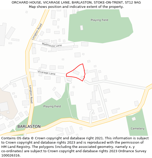 ORCHARD HOUSE, VICARAGE LANE, BARLASTON, STOKE-ON-TRENT, ST12 9AG: Location map and indicative extent of plot