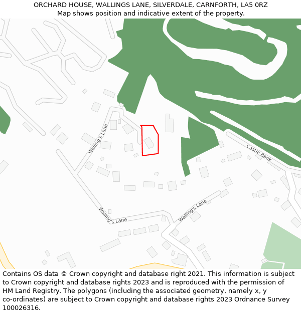 ORCHARD HOUSE, WALLINGS LANE, SILVERDALE, CARNFORTH, LA5 0RZ: Location map and indicative extent of plot