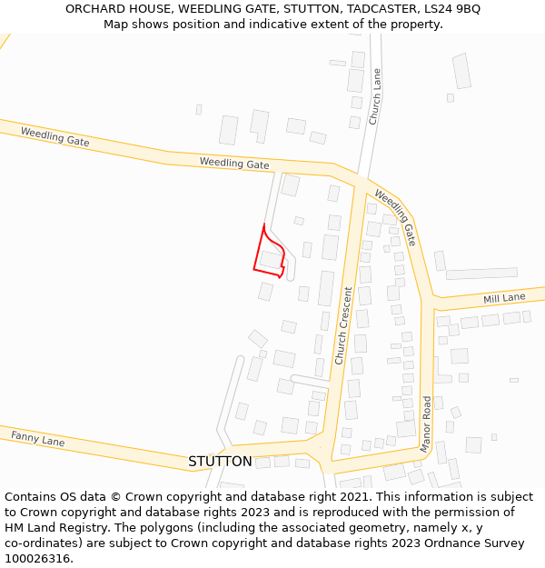 ORCHARD HOUSE, WEEDLING GATE, STUTTON, TADCASTER, LS24 9BQ: Location map and indicative extent of plot