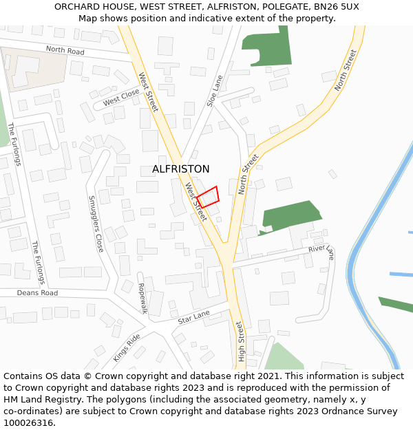 ORCHARD HOUSE, WEST STREET, ALFRISTON, POLEGATE, BN26 5UX: Location map and indicative extent of plot