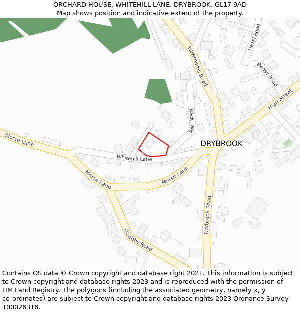 ORCHARD HOUSE, WHITEHILL LANE, DRYBROOK, GL17 9AD: Location map and indicative extent of plot