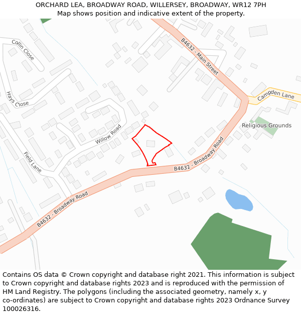 ORCHARD LEA, BROADWAY ROAD, WILLERSEY, BROADWAY, WR12 7PH: Location map and indicative extent of plot