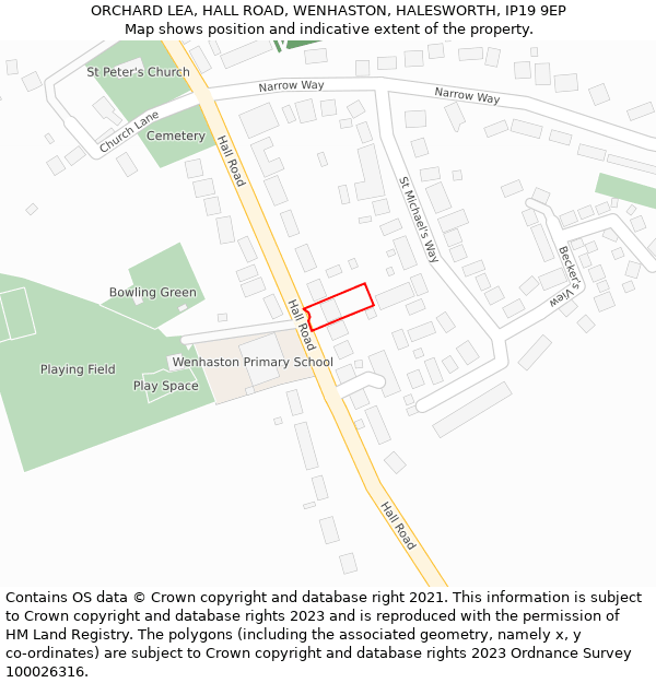 ORCHARD LEA, HALL ROAD, WENHASTON, HALESWORTH, IP19 9EP: Location map and indicative extent of plot